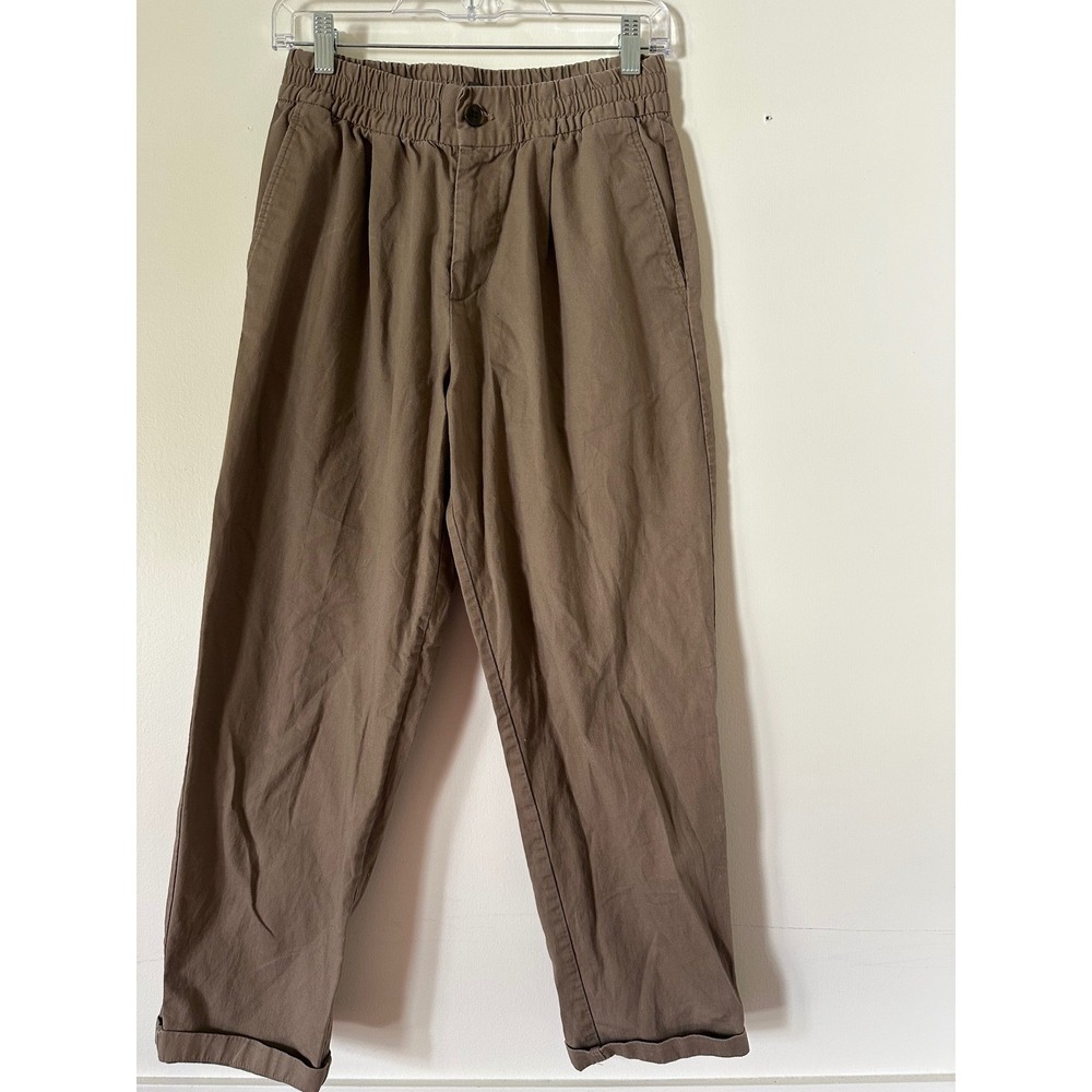 H&M Mens Regular Fit Tapered Chino Pants Taupe‎ Brown Elastic Waist 30R Unisex